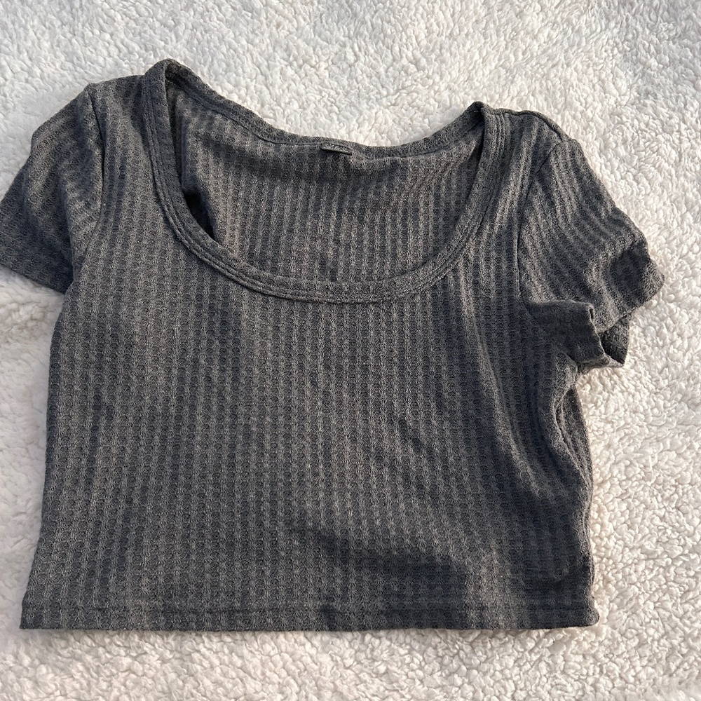 Grey Waffle Knit Crop Top